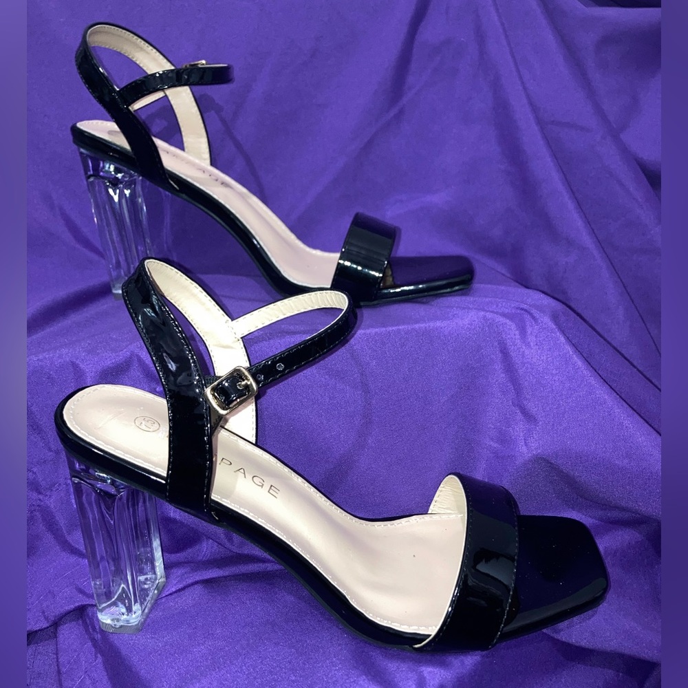 RAMPAGE Buckle Clear Square Heel Open Toe Pumps